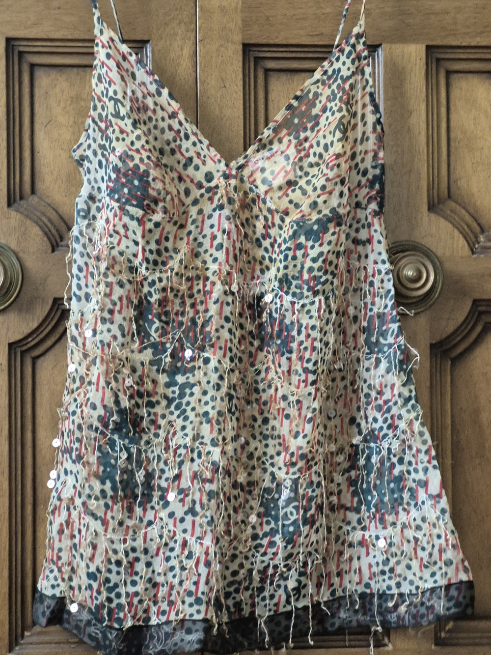 Women's Beige Printed Spaghetti-Strap Tank Top